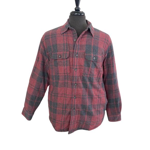 Wrangler Men’s M Heavy Flannel L/S Shirt Shacket Sherpa Fleece Lined Red Plaid - Picture 1 of 9